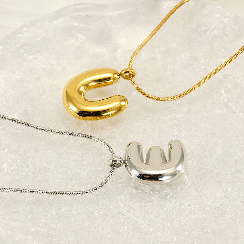 Hot Selling Bubble 26 English Letters Glossy Pendant Niche Versatile Gold-Plated Titanium Steel Necklace Jewelry with gift jewelry box