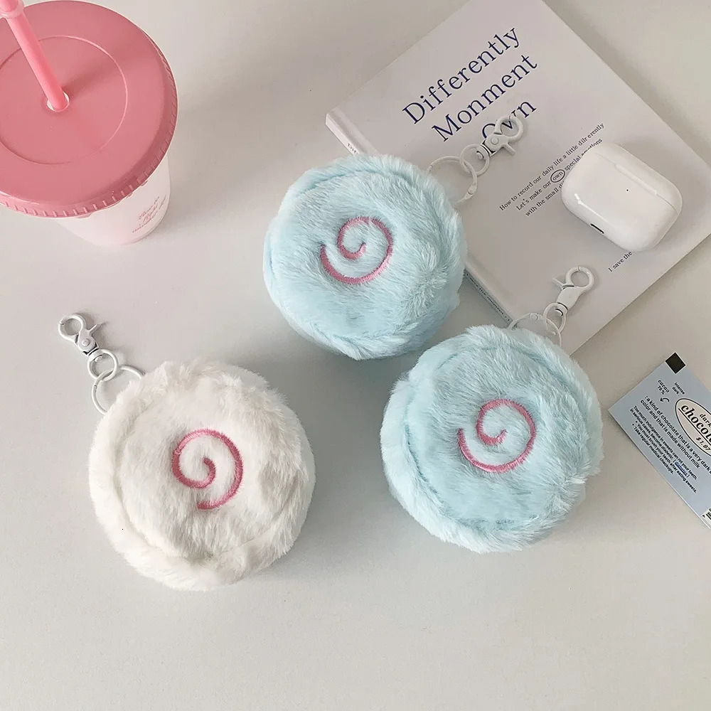 Cute Fish Shaped Plush Keychain Mini Fluffy Earphone Lipstick Pouch Wallet Multifunctional Decorative Hanging Bag Plush Keychain 250614