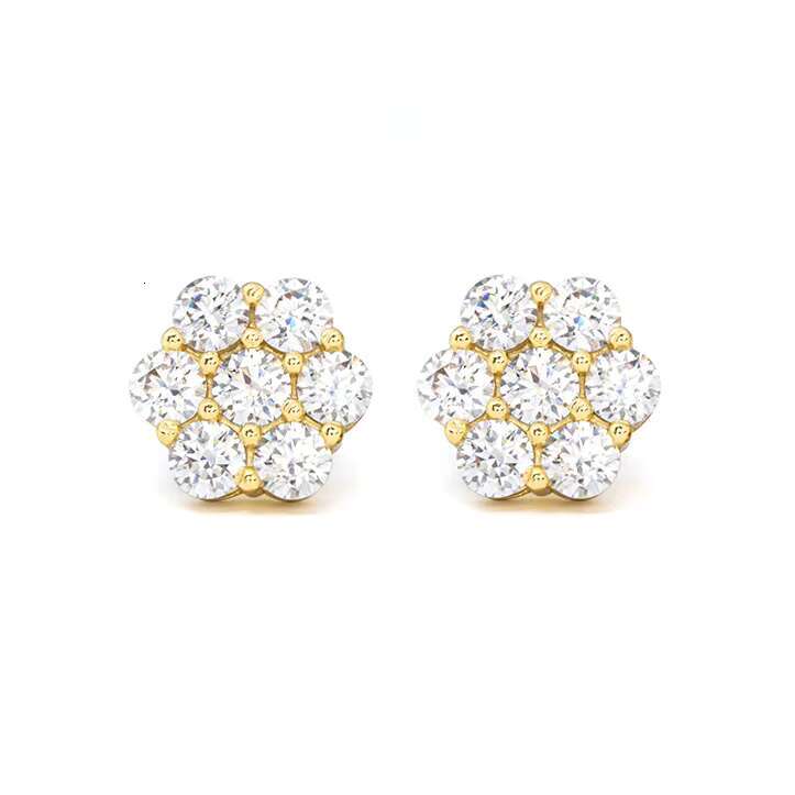Ready to Ship FULL SIZES Moissanite Flower Stud Earrings Cluster Ear Studs Pass Diamond Tester Hip Hop 925 Silver Gold Plated