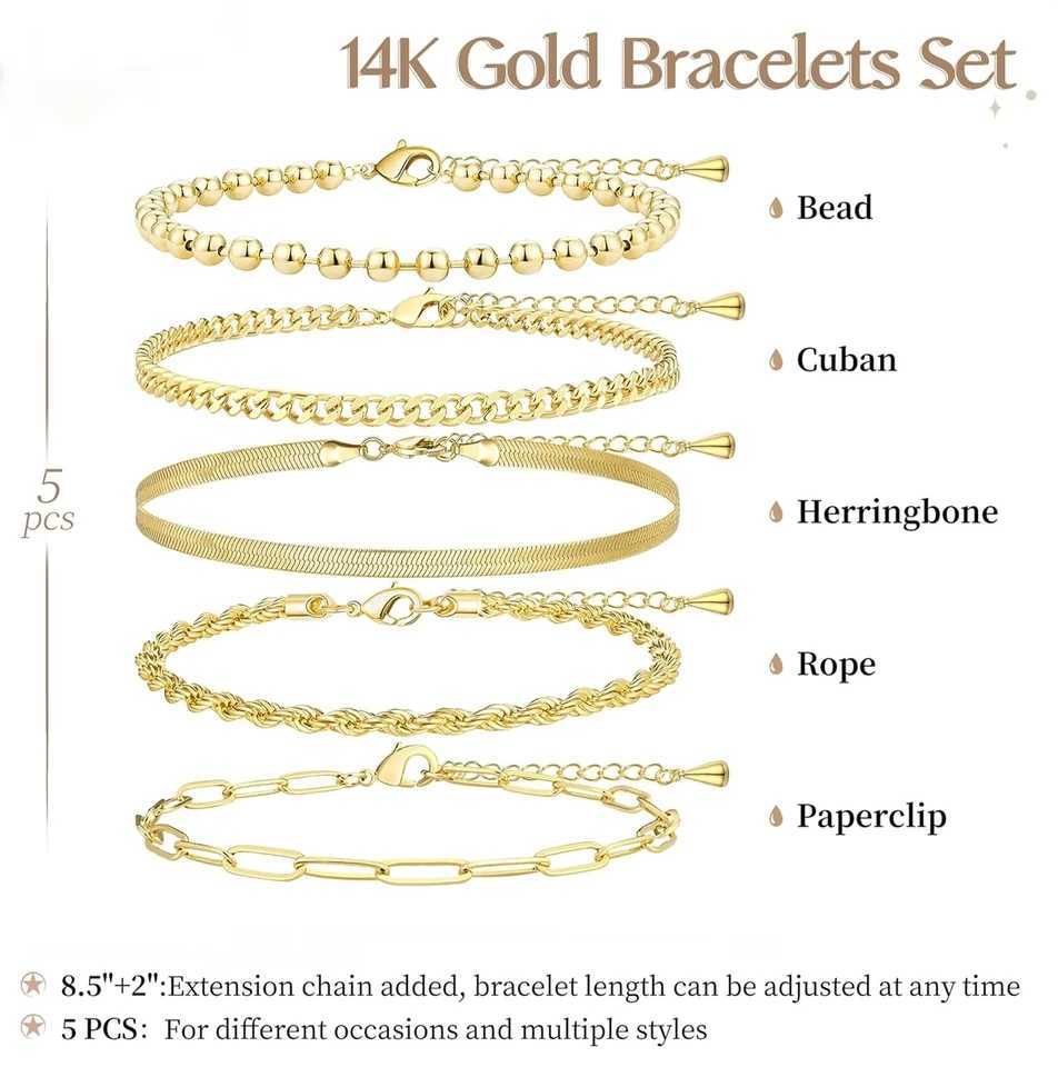 Gold for Women Set for Women Gold Stack With Beaded Cuban Paperclip Snake Rope Gifts for Women Z250616