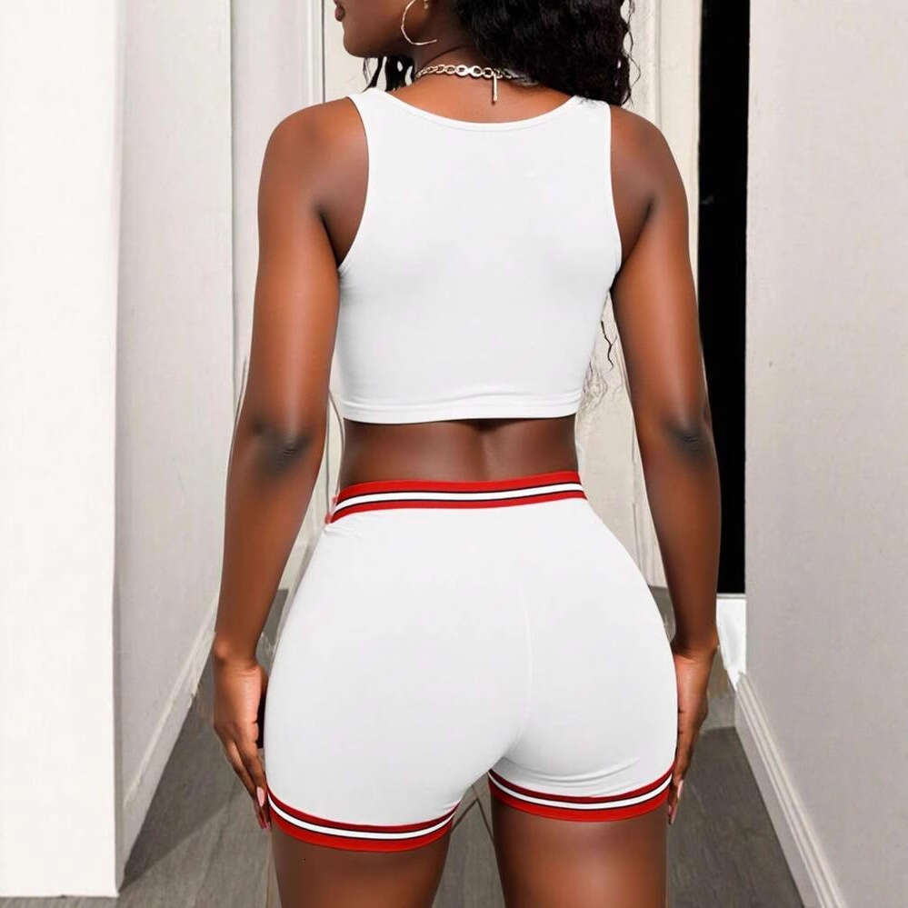 New Summer Sexy Hot Girl Printed Camisole Top Vest Waist-Hugging Shorts Set For Women B5