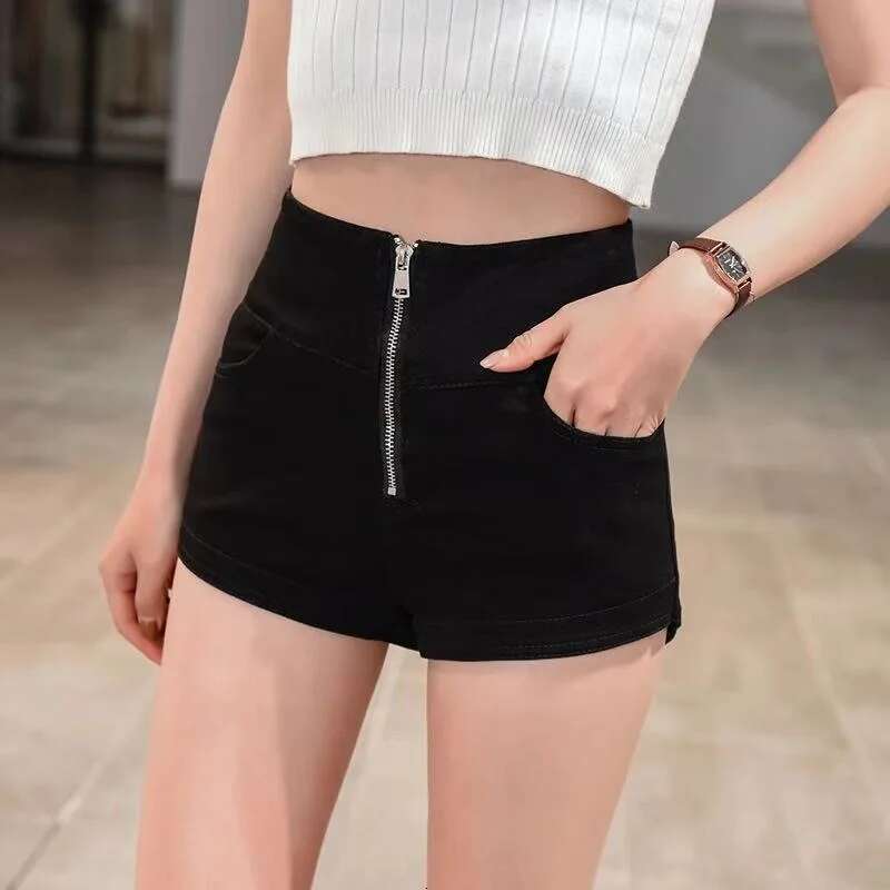 Short Pants for Woman To Wear Sequin Skinny Fringe Tight Mini Sexy Cotton Booty Womens Shorts Black with Rhinestones Design XL