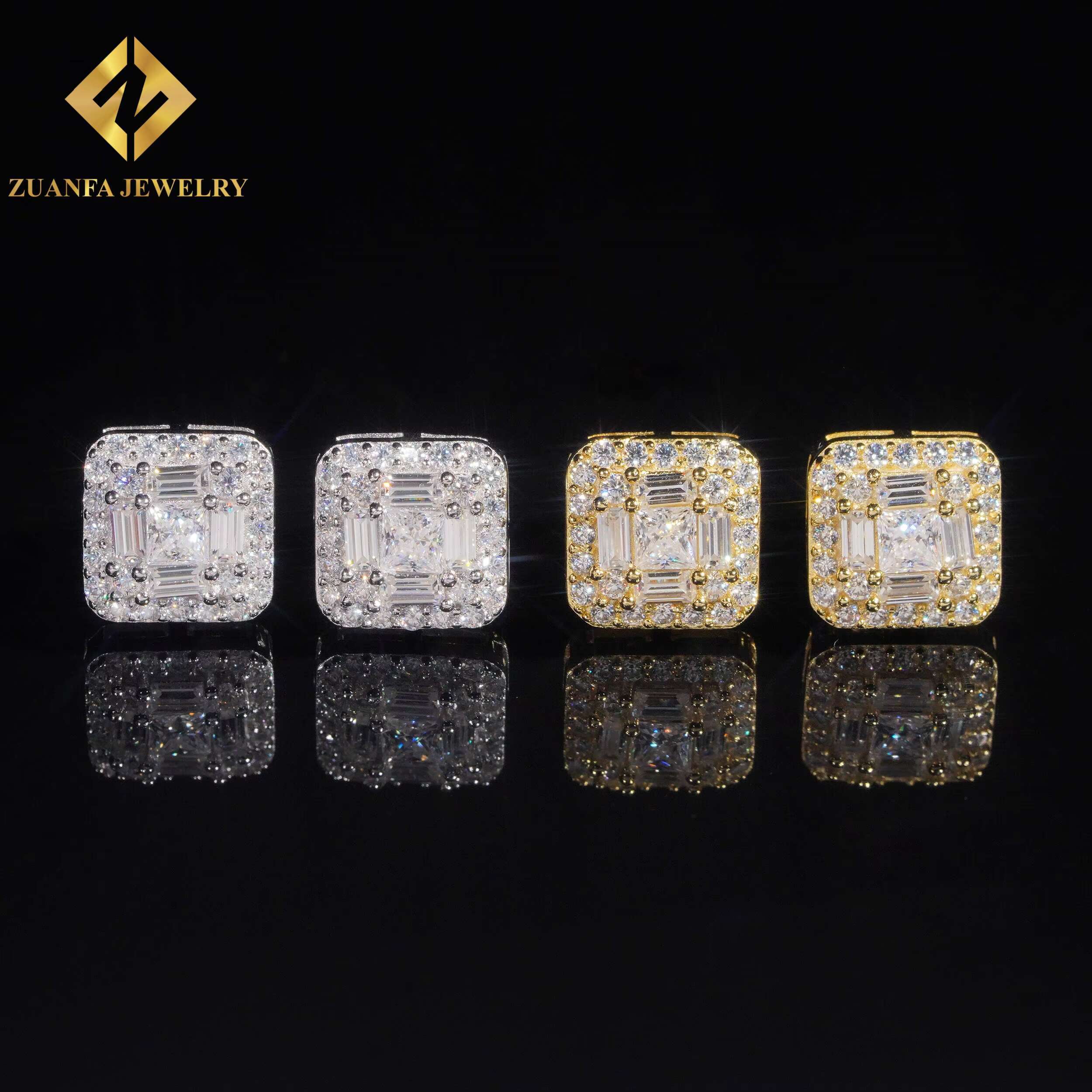 Ready Stock Baguette Cut VVS Moissanite 925 Sterling Silver 9.8mm Hip Hop Earring Jewelry Unisex