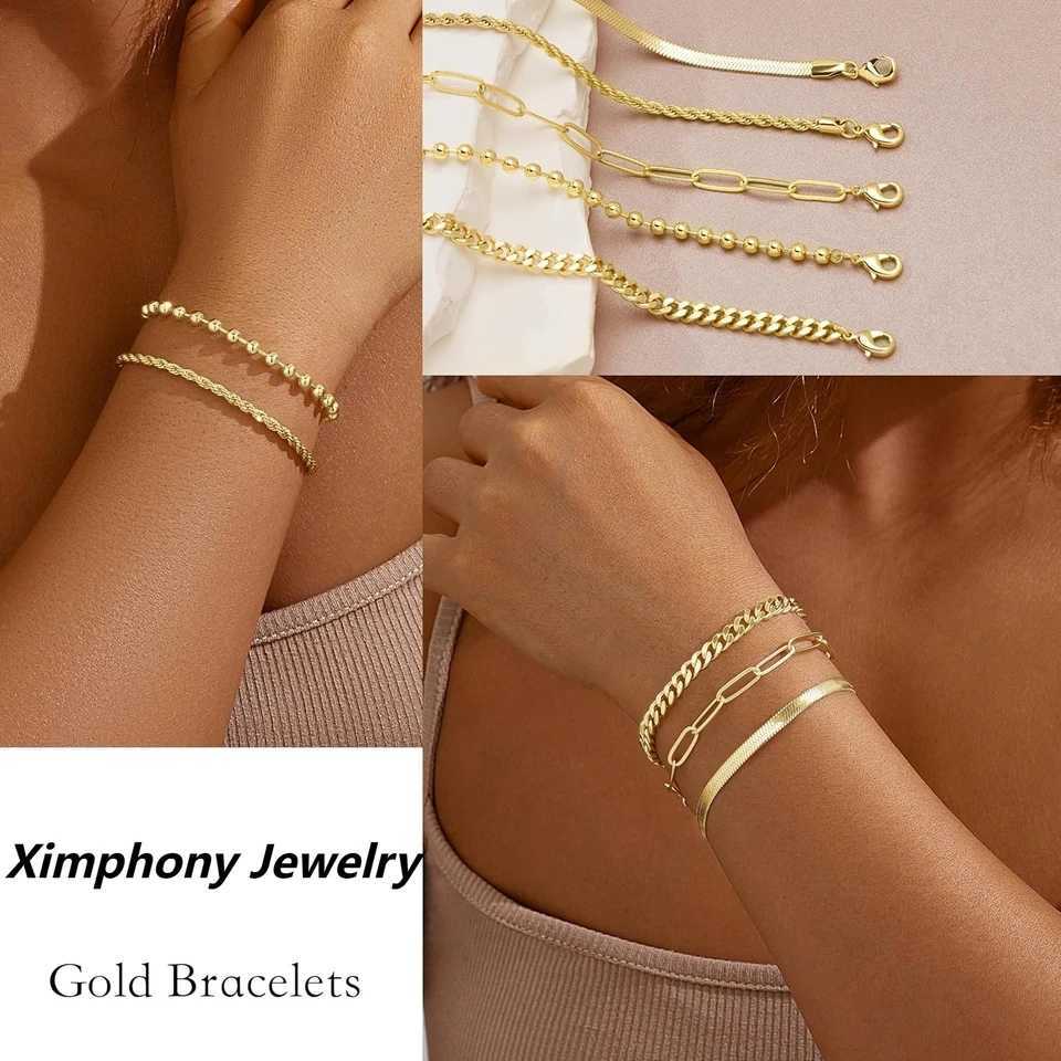 Gold for Women Set for Women Gold Stack With Beaded Cuban Paperclip Snake Rope Gifts for Women Z250616