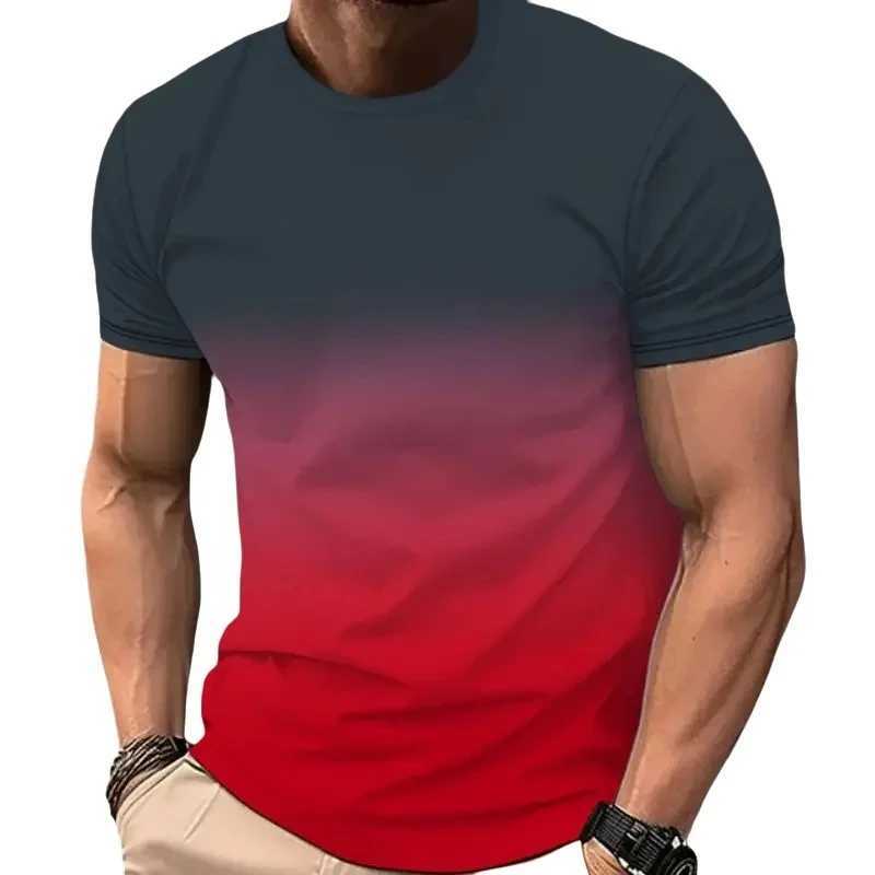 Mens Gradient Color Pattern TShirt Casual Breathable O-Neck Short Sleeve Tee For Outdoor Activities Summer Oversized Streetwear Tops W250616