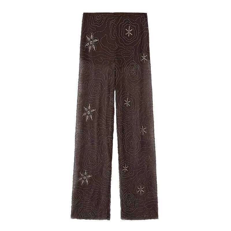 2025 Sequin Baggy Woman Beads Wide Leg For See Through Casual Pants Women Streetwear Fashion Trousers Womens