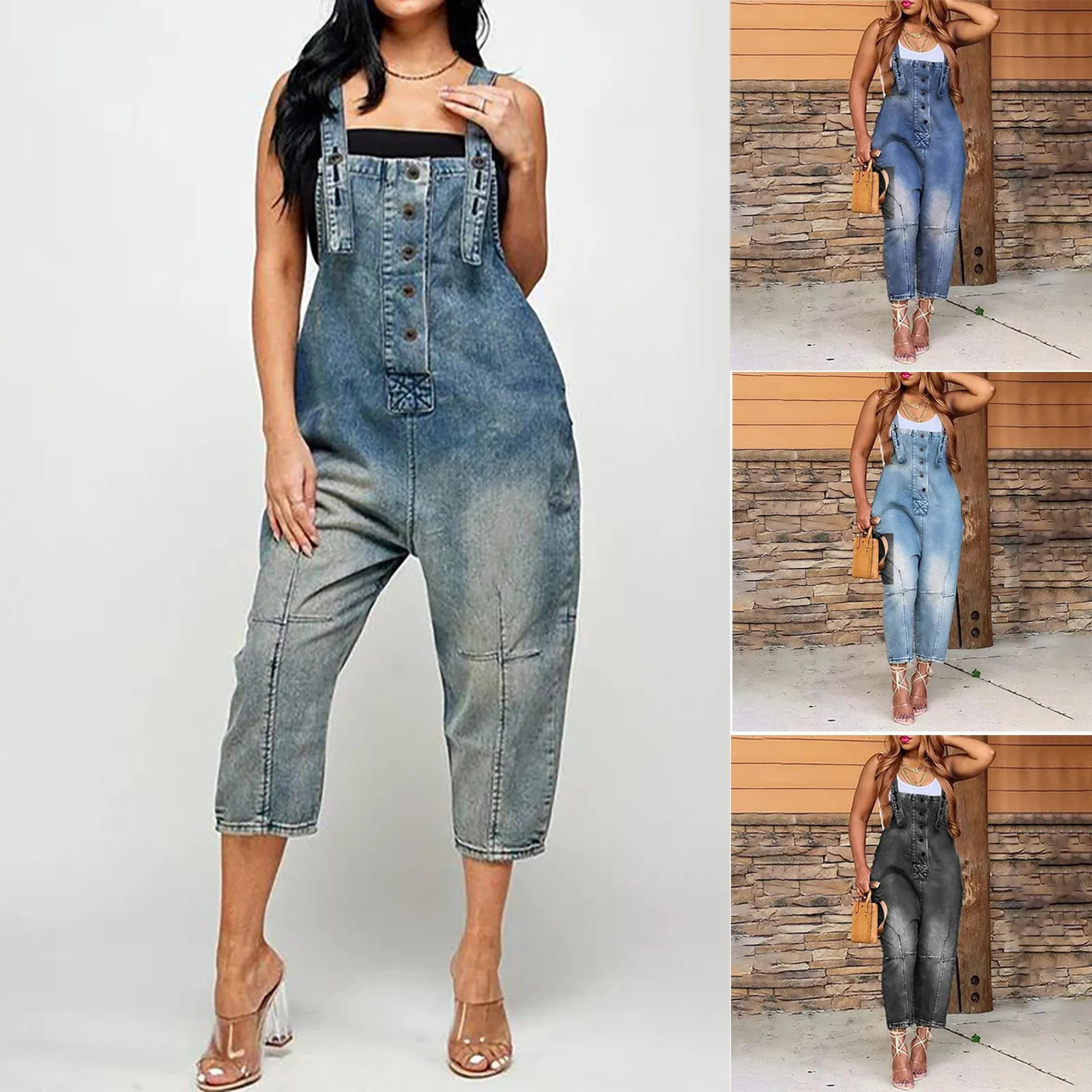 WomenS Pocket Washed Denim Overalls European American Large Size Button Strap Backpack Shorts Casual Womens Jeans Overalls 250612