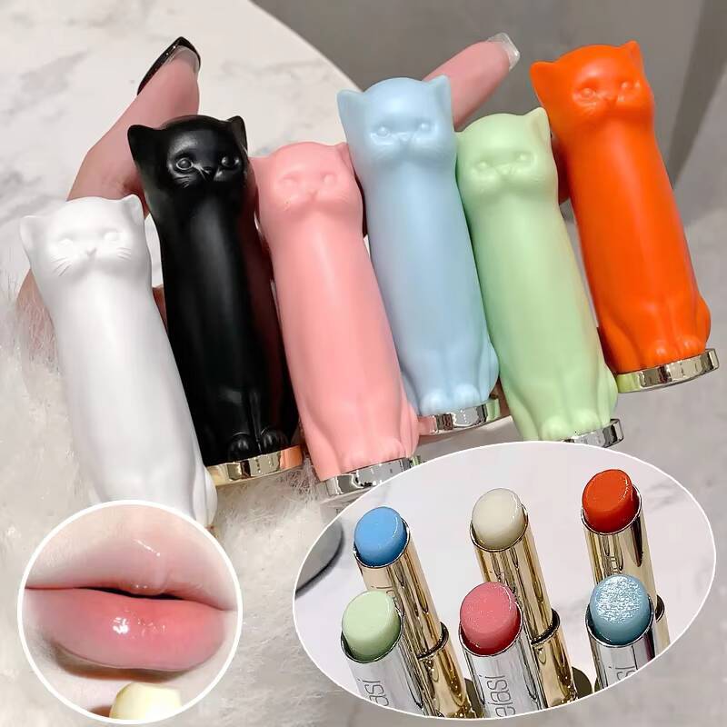 6 Styles Cat Balm Tint Long Lasting Moisturizing Not Greasy Prevent Dryness Gloss Lip Mask Care Lipstick Girls Makeup Base happy