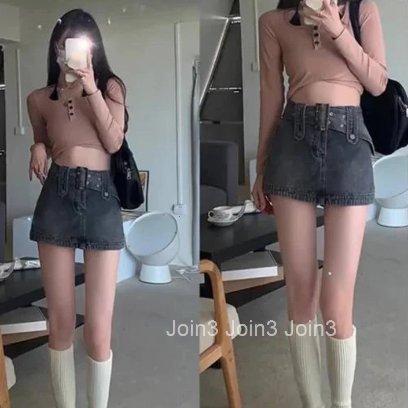 Gyaru Sexy Short Female Jeans Skirts Blue with Pocket High Waist Coquette Mini Womens Denim Skirt Modest Luxury Elegant New In