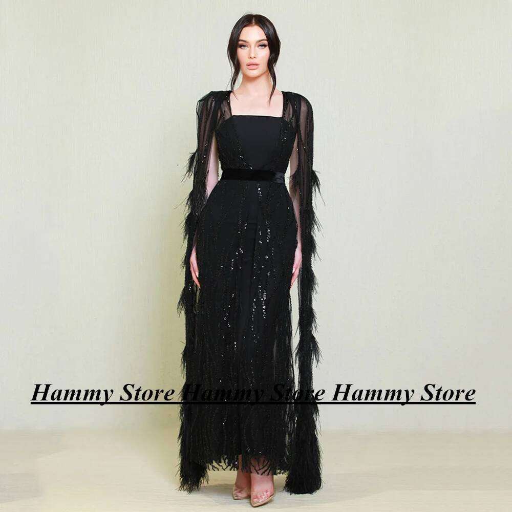 Lilac Evening Party Dresses Customized Feathers Jacket New Arrival Strapless Velour Belt Ankle Length Prom Gown Robe De Soiree