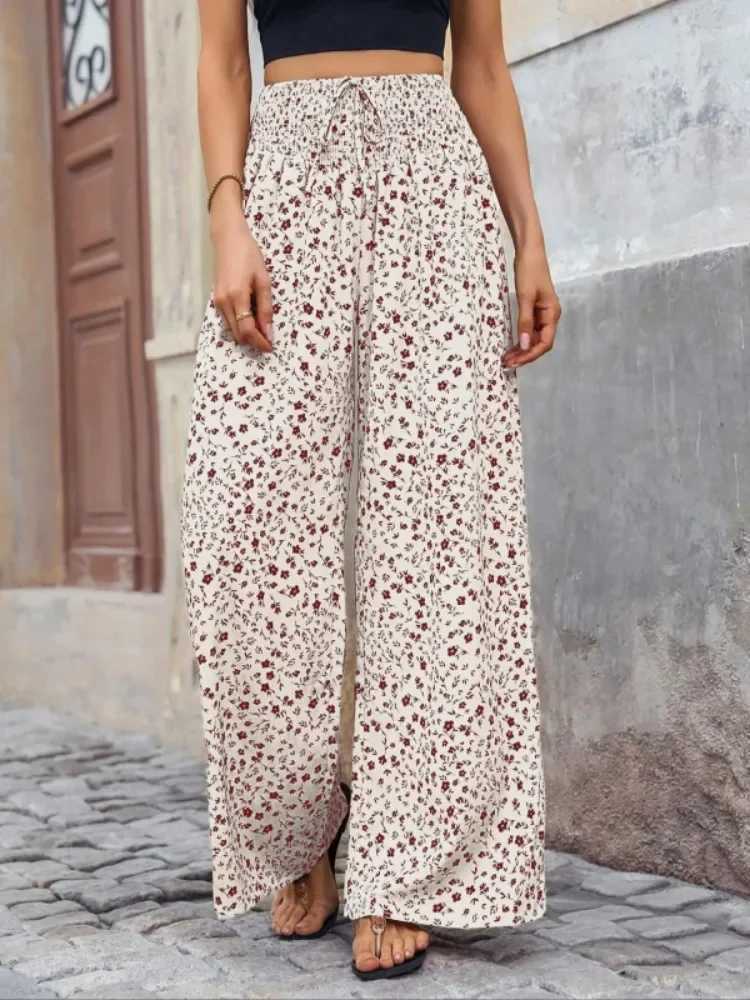 Women Plus Size 1XL-5XL Casual Floral Print Wide Leg Pants Fe Fashion Elastic High Waisted Loose Long Trousers XJ250616