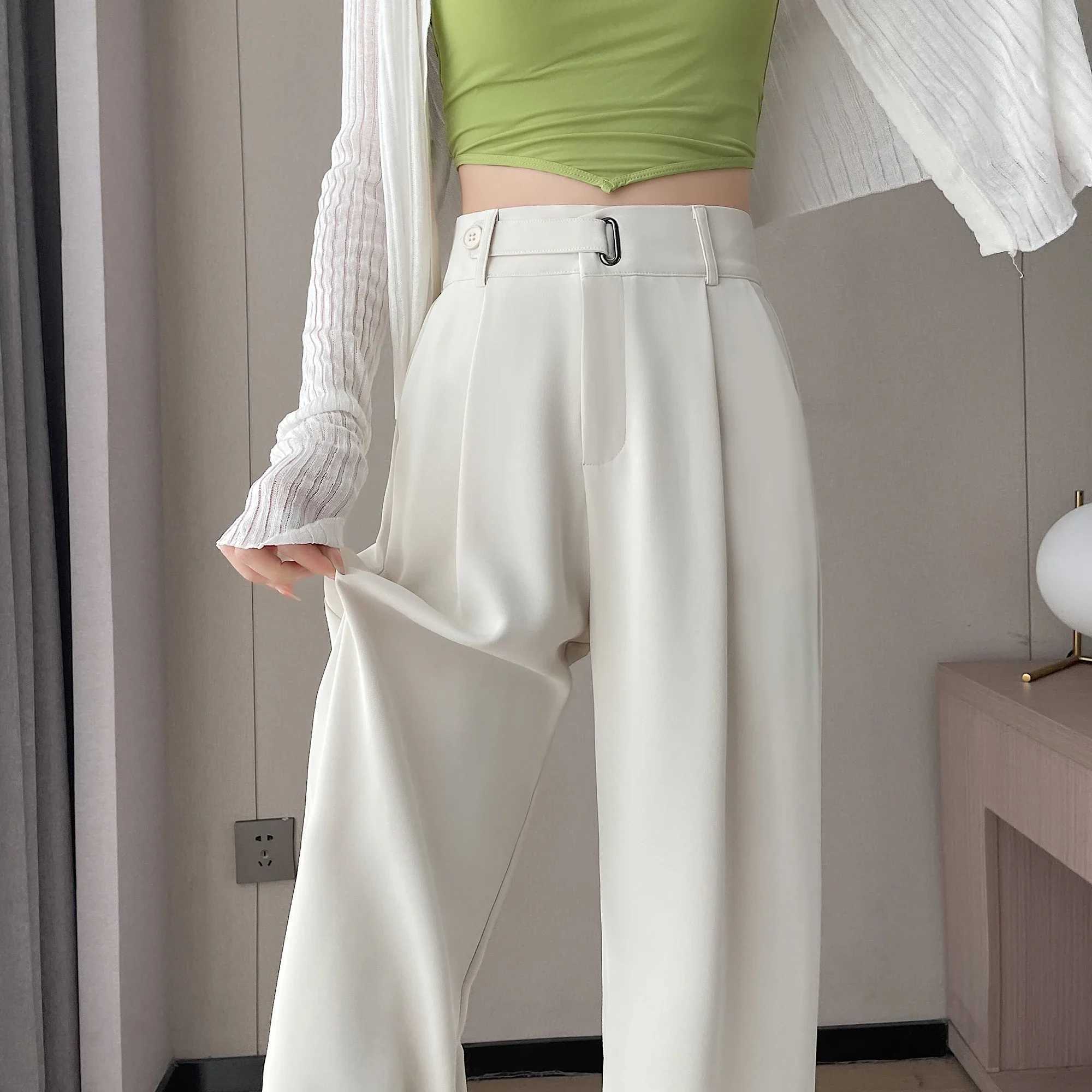 Seoulish Summer Womens Casual Pants Wide Leg Pants Ele Office Lady 2024 New Solid Color High Waist Loose Trousers FeXJ250616