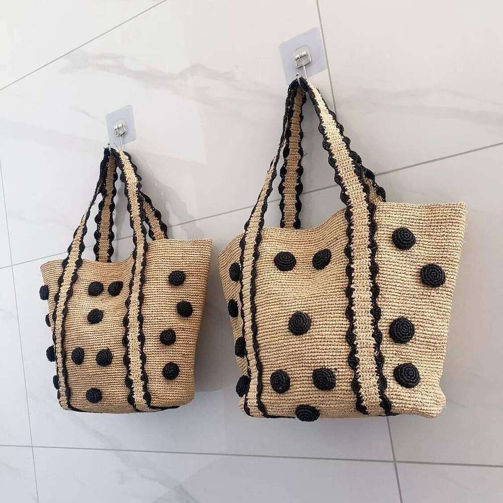 Raffia Straw Dot Woven Bags for Women Summer Beach Casual Shoulder Travel Bucket Bag Sle No Brand Registe