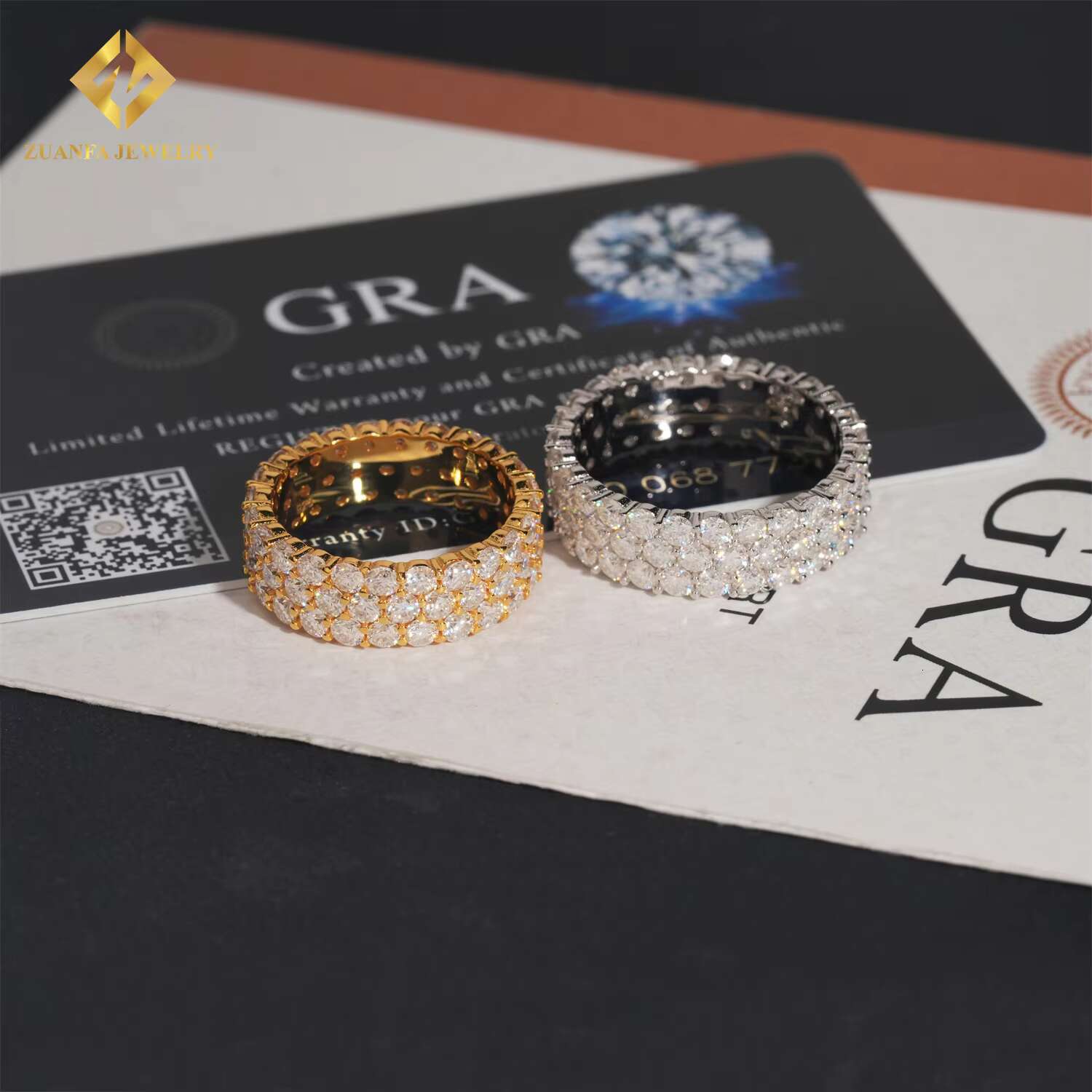 3 Rows Trendy Men Moissanite Diamond Ring Iced Out Hip Hop Hoop Ring