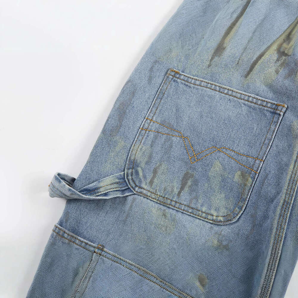 25FW American INS Style Casual Pants Loose Washed Ripped Ink Splash Logging Jeans for Men