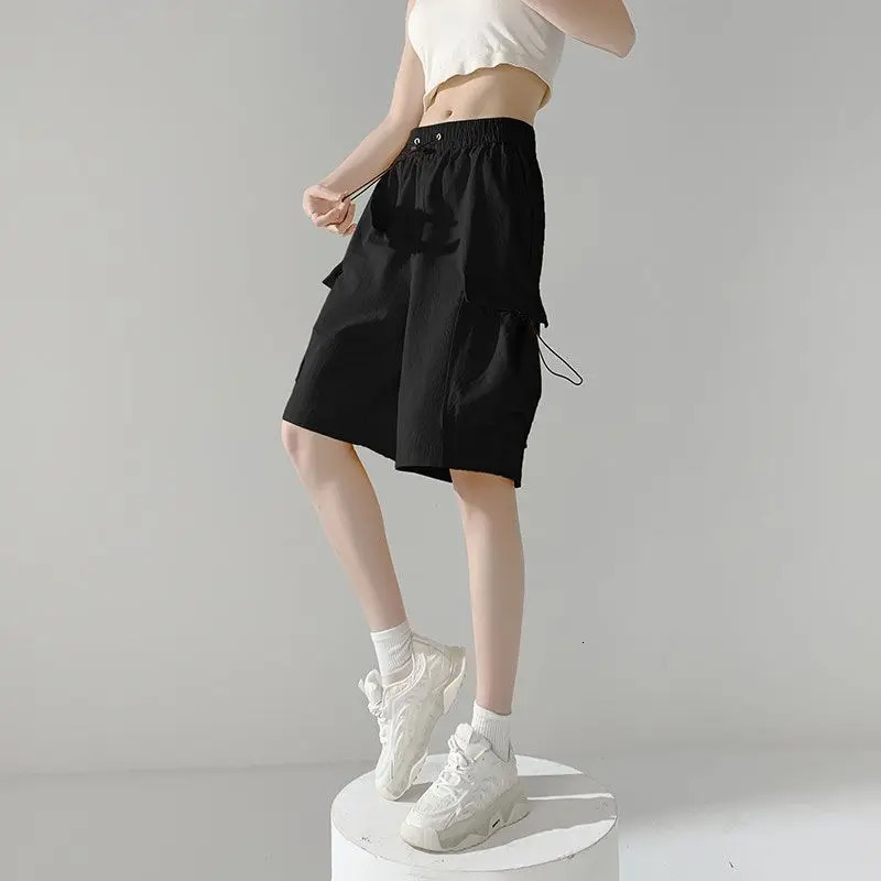 American Retro Sports Work Suit Shorts for Women in Summer Thin Loose and Versatile Five-quarter Student Casual Mid-pants Trendy 250609