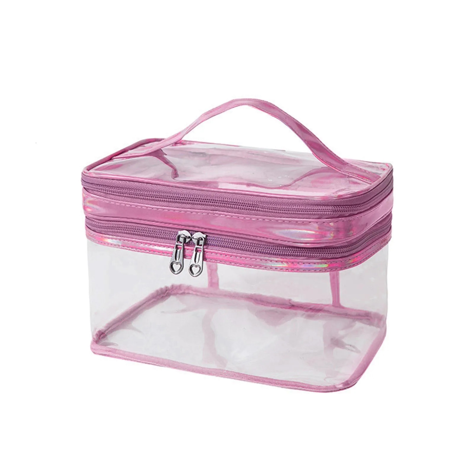 Transparent Plastic Cosmetic Bag Doublelayer With Zipper Travel Bag 250614