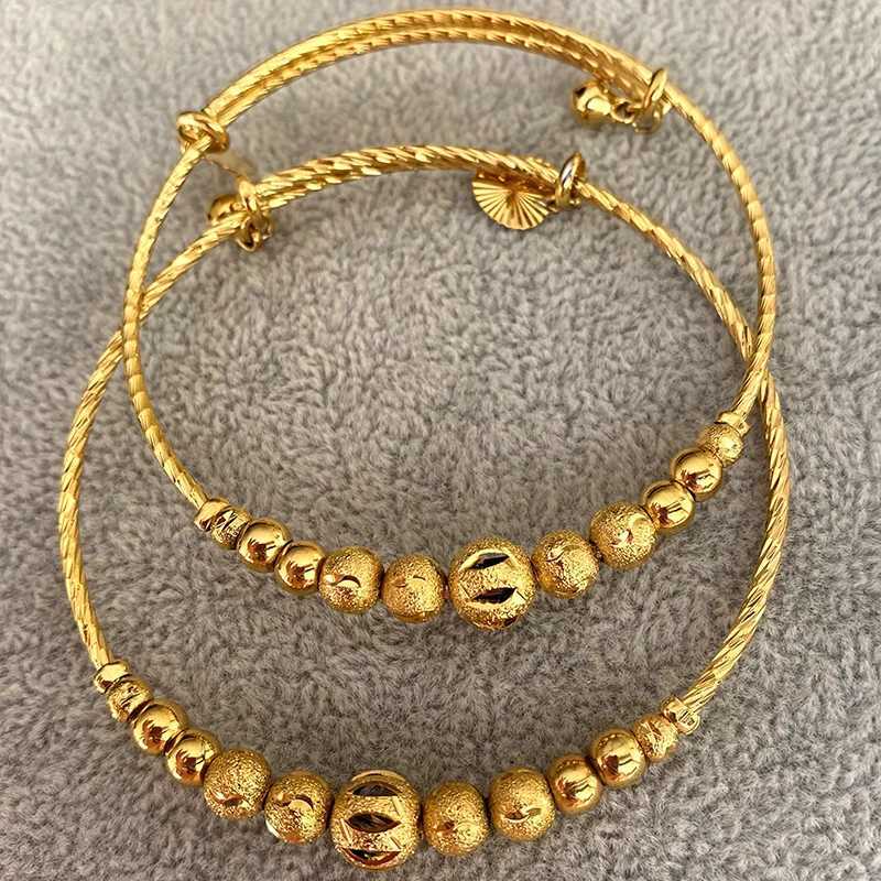 2pc/lot Dubai Bangles Ethiopian Indian Gold Color charm bangles bead jewelry African Ball Bride Party Gifts Z250616
