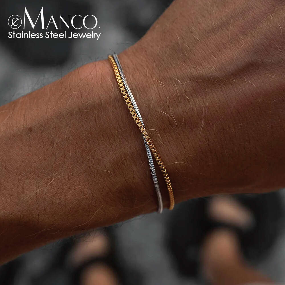 eManco Layered Stainless Steel Gold-Plated Bracelet for Men Fashion Hip-Hop Personality Niche High Street Versatile Jewelry