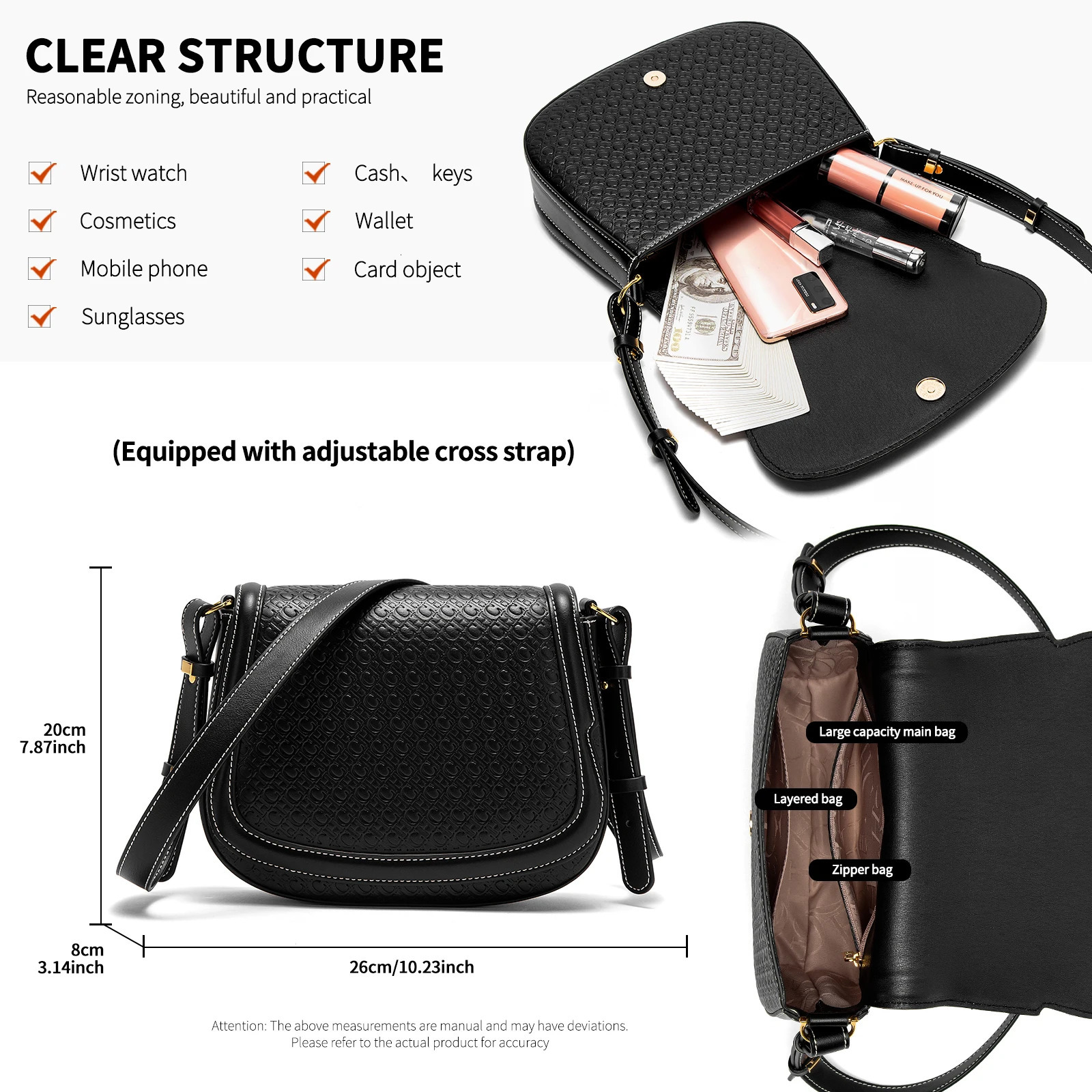 Simple Business Womens Crossbody Bag Saddle Embossed Flip Small Square 250614