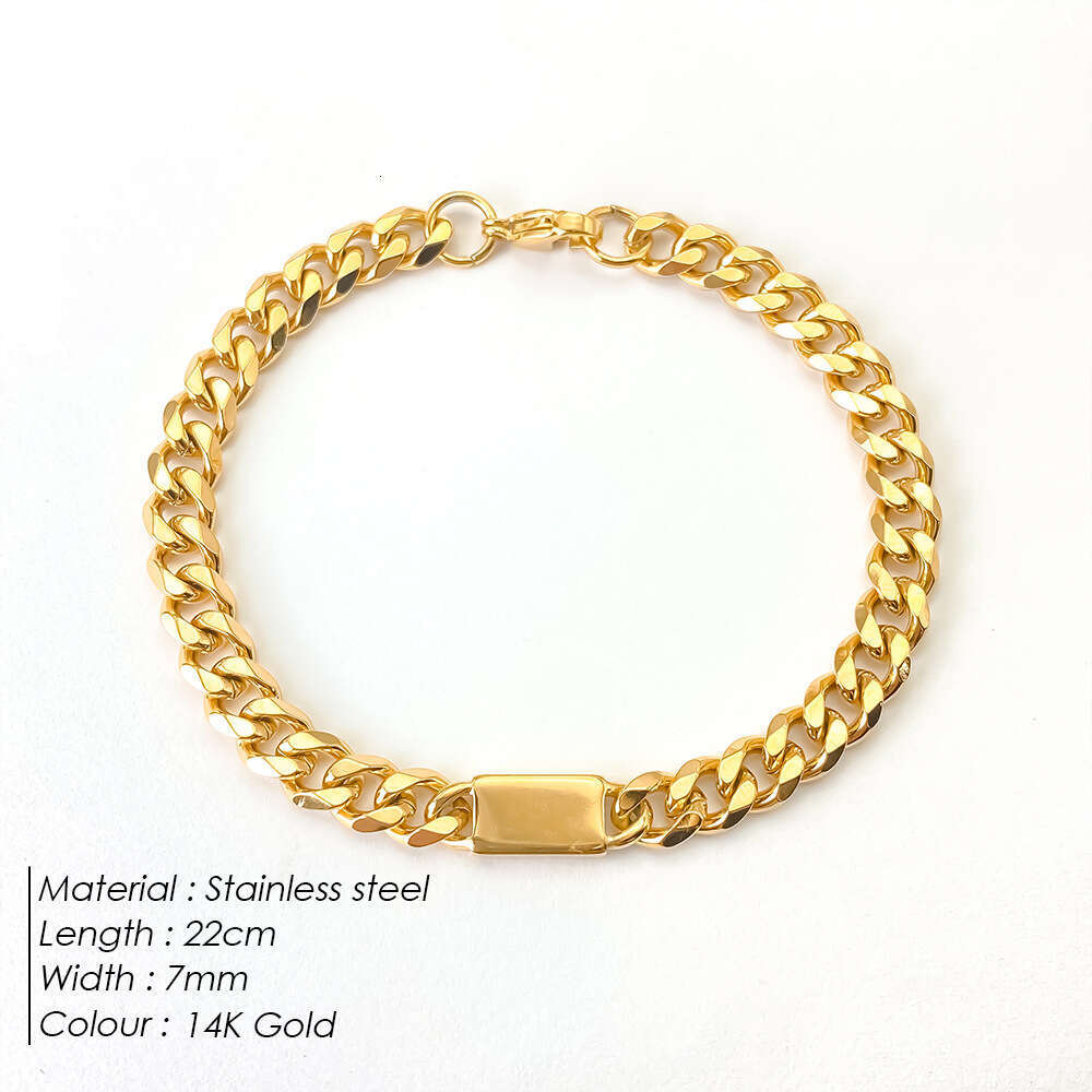 eManco Simple Thick Chain Titanium Steel Bracelet for Men, Ins Niche Design, High-end Feel, Oval 14k Gold Color, Internet Celebrity Trend