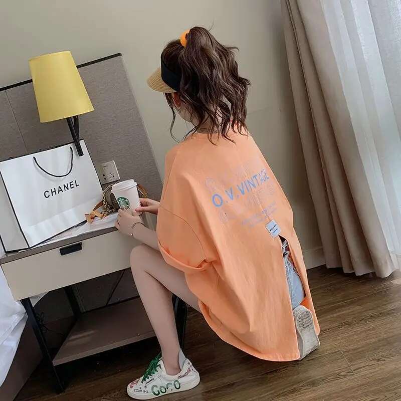 Short Sleeve Letter T Shirts Female Sexy Top for Women Loose Summer Y2k Kpop Tees 90s Goth Graphic Clothes Cool Sale O Pulovers