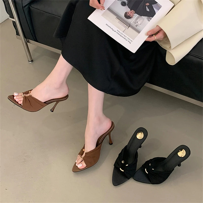 Eilyken Summer Woman Slippers Fashion Open Toe Thin High Heels Shoes Street Style Stripper Party Slides Zapatos De Mujer 250614