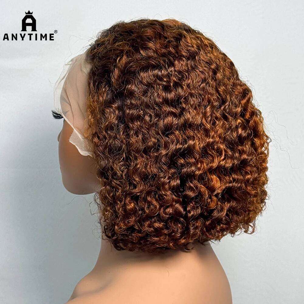 250% Density Double Drawn 12A 10 Inches Bob Pixie Cut Water Wave Curly 13x4 Transparent Lace Front Human Hair Wig