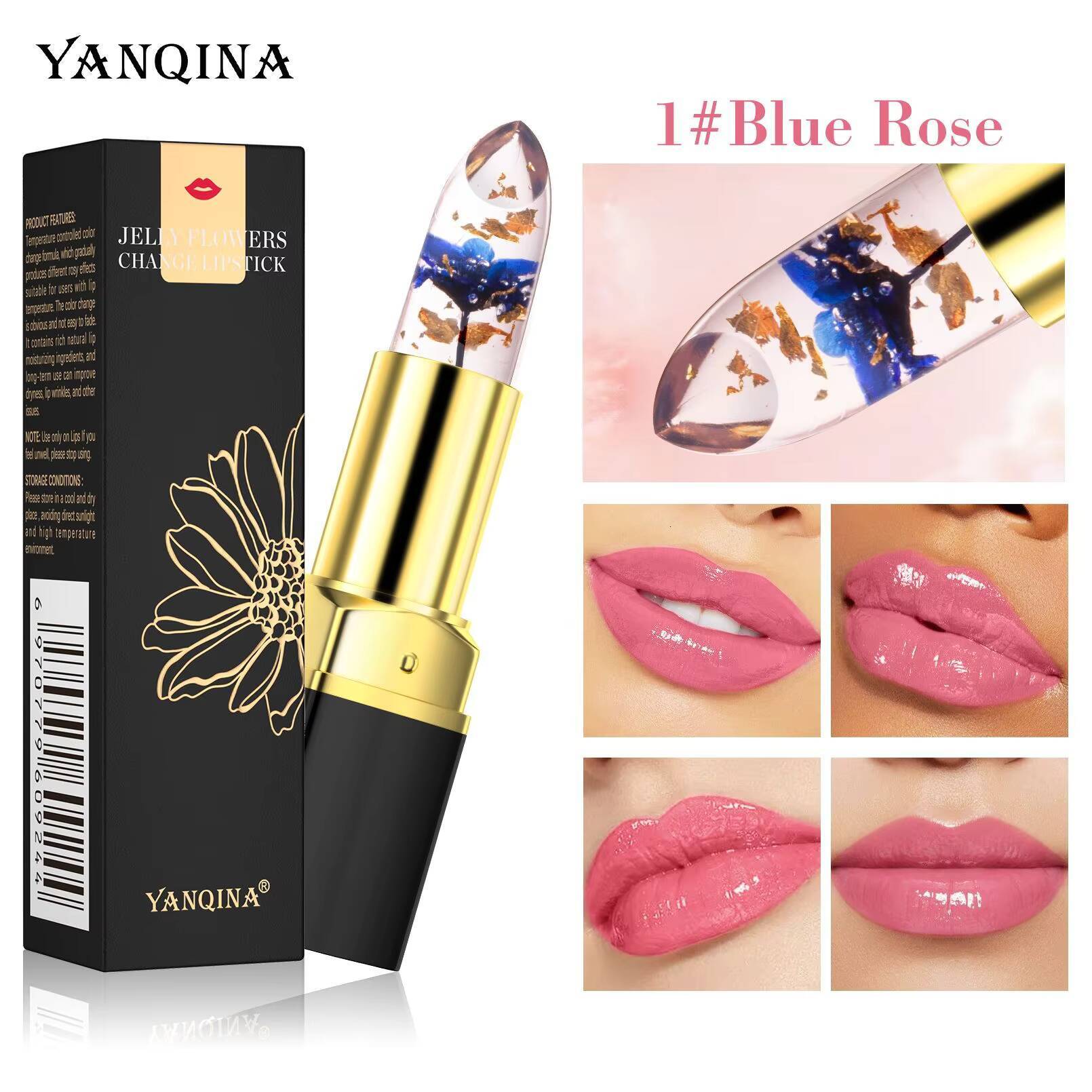 YANQINA Magic Changes Florett Jelly Long Lasting 24 Hours Gold Foil Lipstick Cosmetics Woman Makeup happy