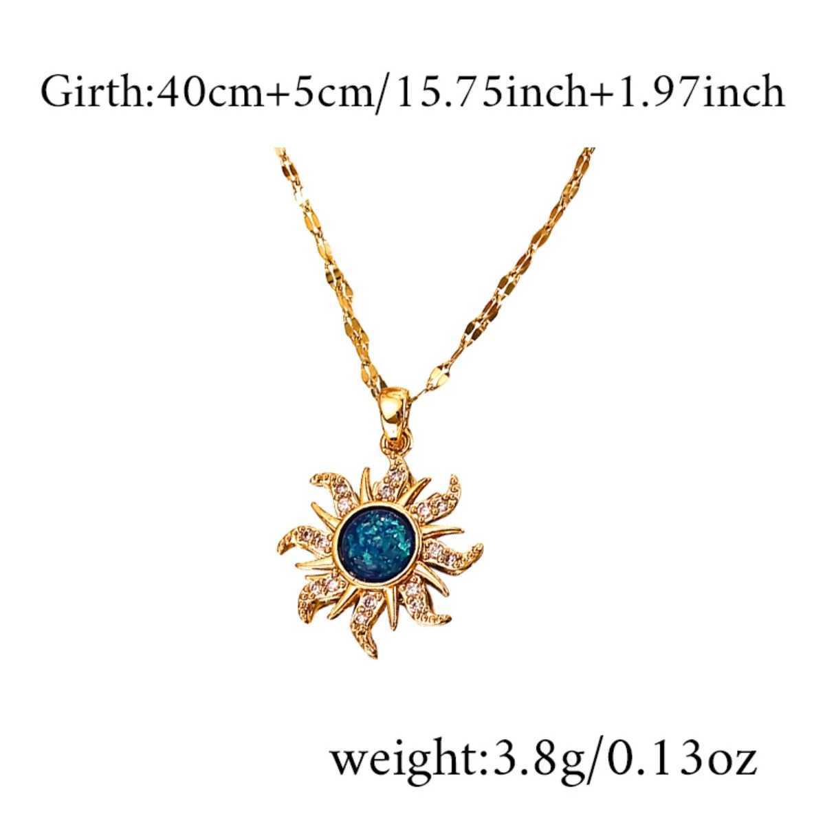 Exquisite Stainless Steel Sun Pendant Necklace For Women Men Classic Blue Sun Shed Clavicle Chain Versatile Jewelry W250616