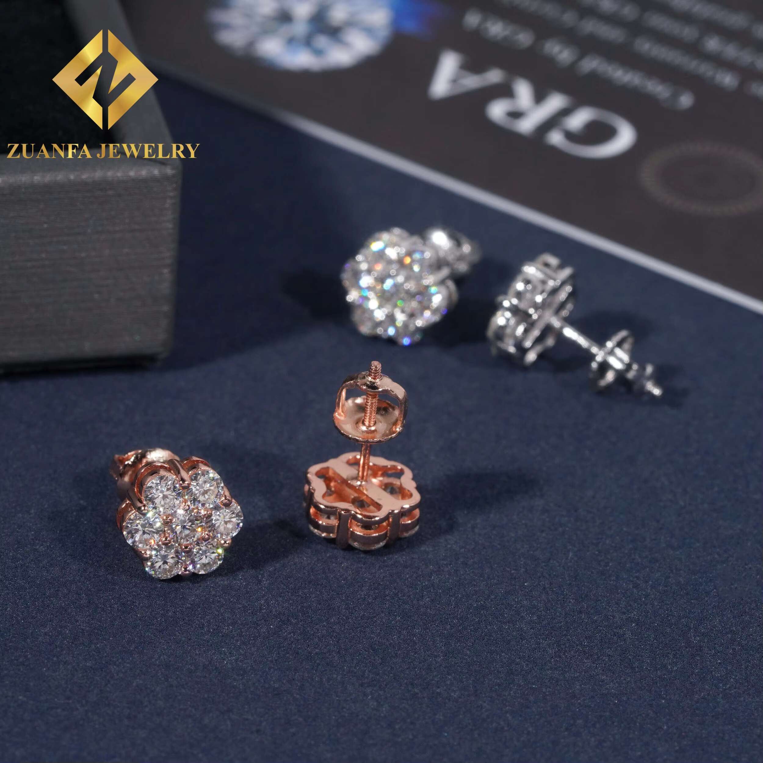 9mm Sun Flower Design Earring 925 Sterling Silver VVS Moissanite Stud Earring Hip Hop Earring Jewelry for Men Women