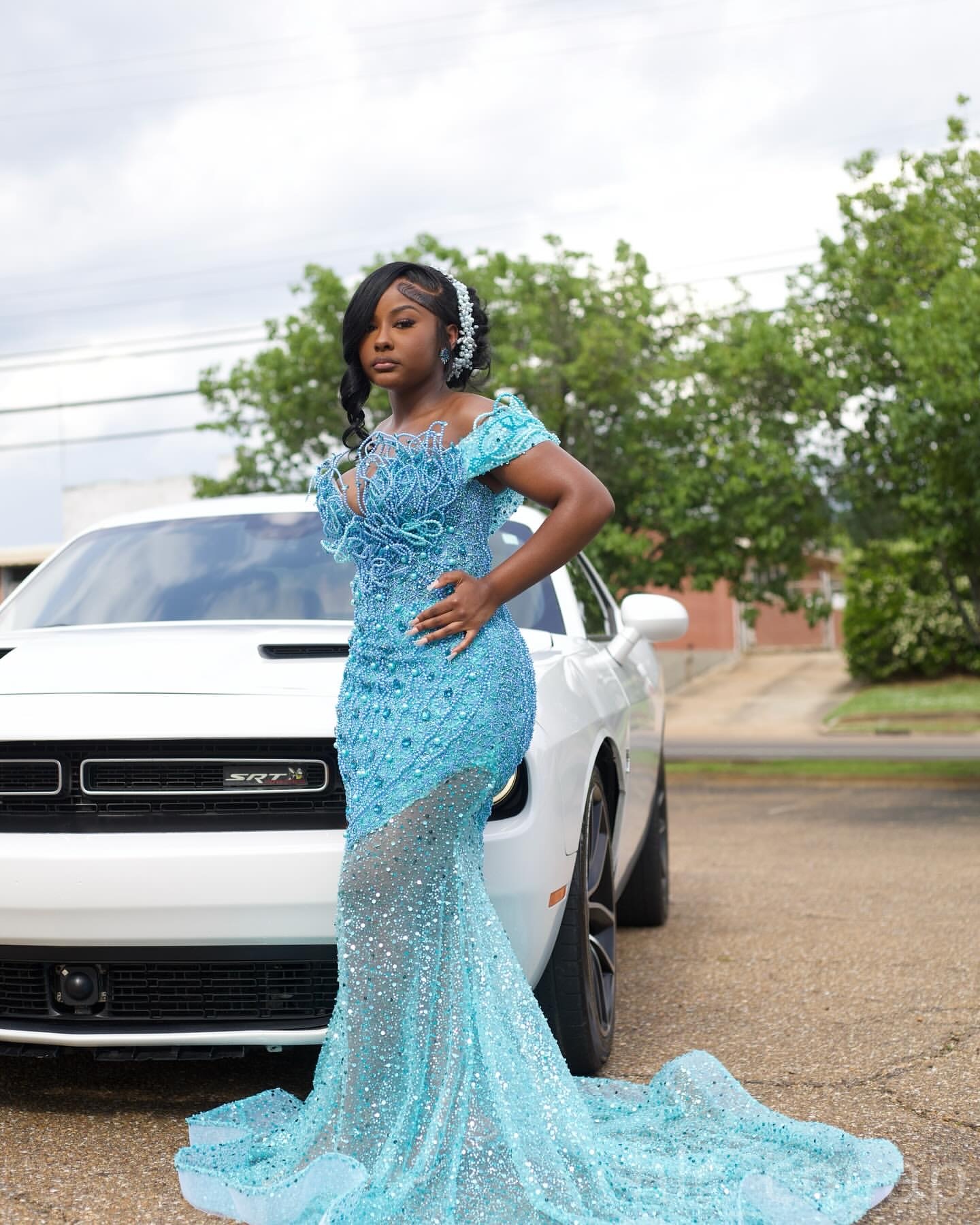 Sky Blue Mermaid Prom Dresses 2025 Pearls Crystals Sequined Stylish Evening Formal Party Second Birthday Engagement Gowns Plus Size Dress For Special 