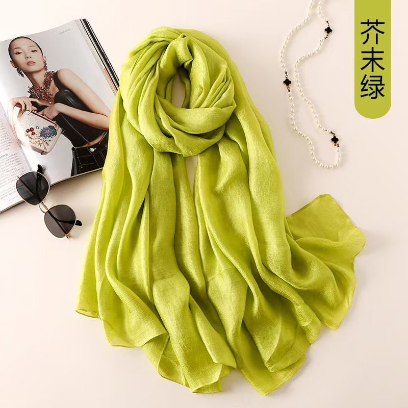 T983 new spring and summer linen feel pure color silk scarf all-match simple beach sunscreen shawl air-conditioned room thin scarf