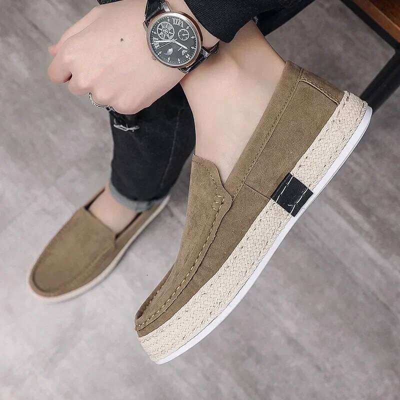 Loafers Summer Shoes Man New Fashion Canvas Footwear Soft Flat Comfy Flock Suede Leather Men Casual Vulcanized Shoe