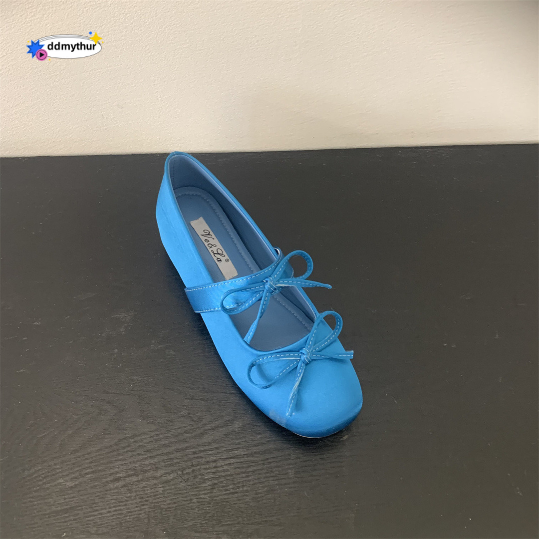 4CM Height Increase~ Thick Sole Satin Bowknot Single Shoes for Women Spring and Autumn Gentle Versatile Matching Skirt Ballet Flats ddmythur