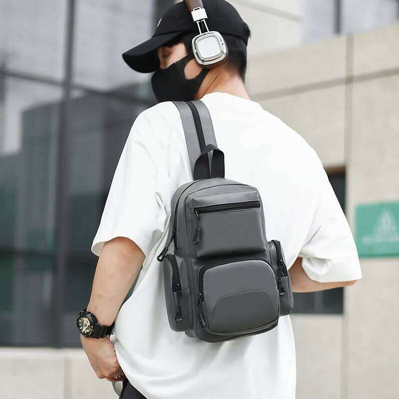Men Solid Color Oxford Men's Mini Multifunctional Chest Shoulder Crossbody Bag Waterproof Backpack