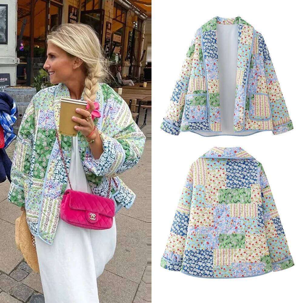 2024 Vintage Flower Print Cotton for Women Casual Lapel Long Sleeve Pocket Coat Female Fashion Streetwear Cardigan Jacket