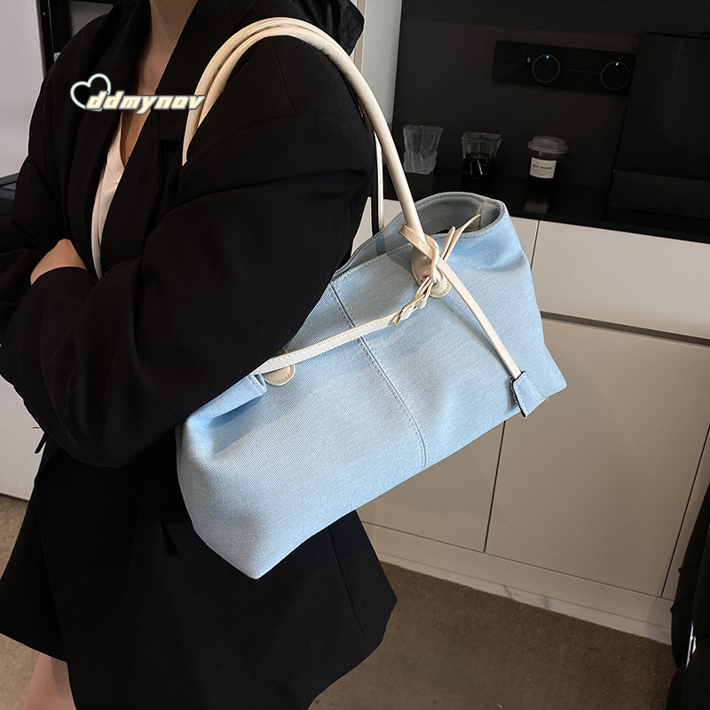 Commuting Large Capacity Denim for Women 2025 New Spring Summer Color-Block Handbag Casual Shoulder Tote Bag ddmynov ddmynov