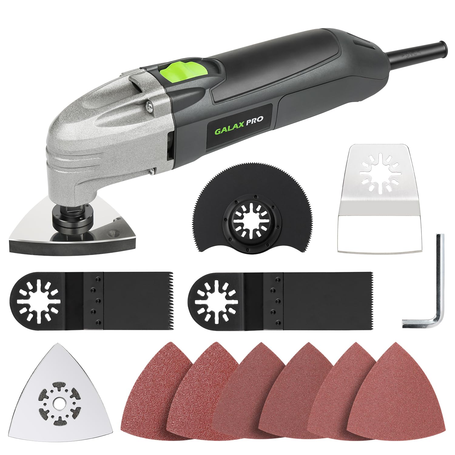 GALAX PRO 180W Oscillating Multi Tool, 22000 OPM 3 Degree Oscillating Angle with 3 Pieces Saw Blades 1pcs Semi Circle Blade Sanding Plate 6pcs Sanding