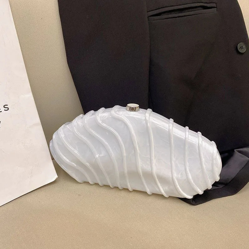 Elegant Acrylic Womens Handbag With Stone Pattern Simple Chain Crossbody Bag For Evening Events Hard Texture Chinese Origin 250614