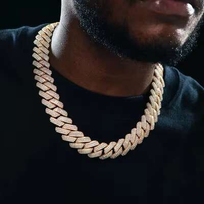 Fine Jewelry 925 Sterling Silver 3-Row Cuban Link Chain VVS Moissanite Diamond 15mm/20mm Hip Hop Style Gold Finish Necklace