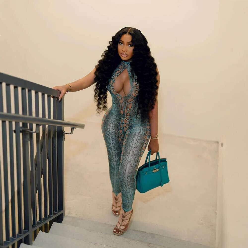 Summer New Sexy Hollow Animal Print Halter Neck Jumpsuit For Women B5