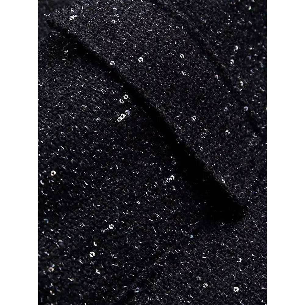 2025 Nlzgmsj Women Shiny Sequin Jacket Gold Color Stand Collar Long Sleeve Short Coat Autumn Winter Ladies High Streetwear