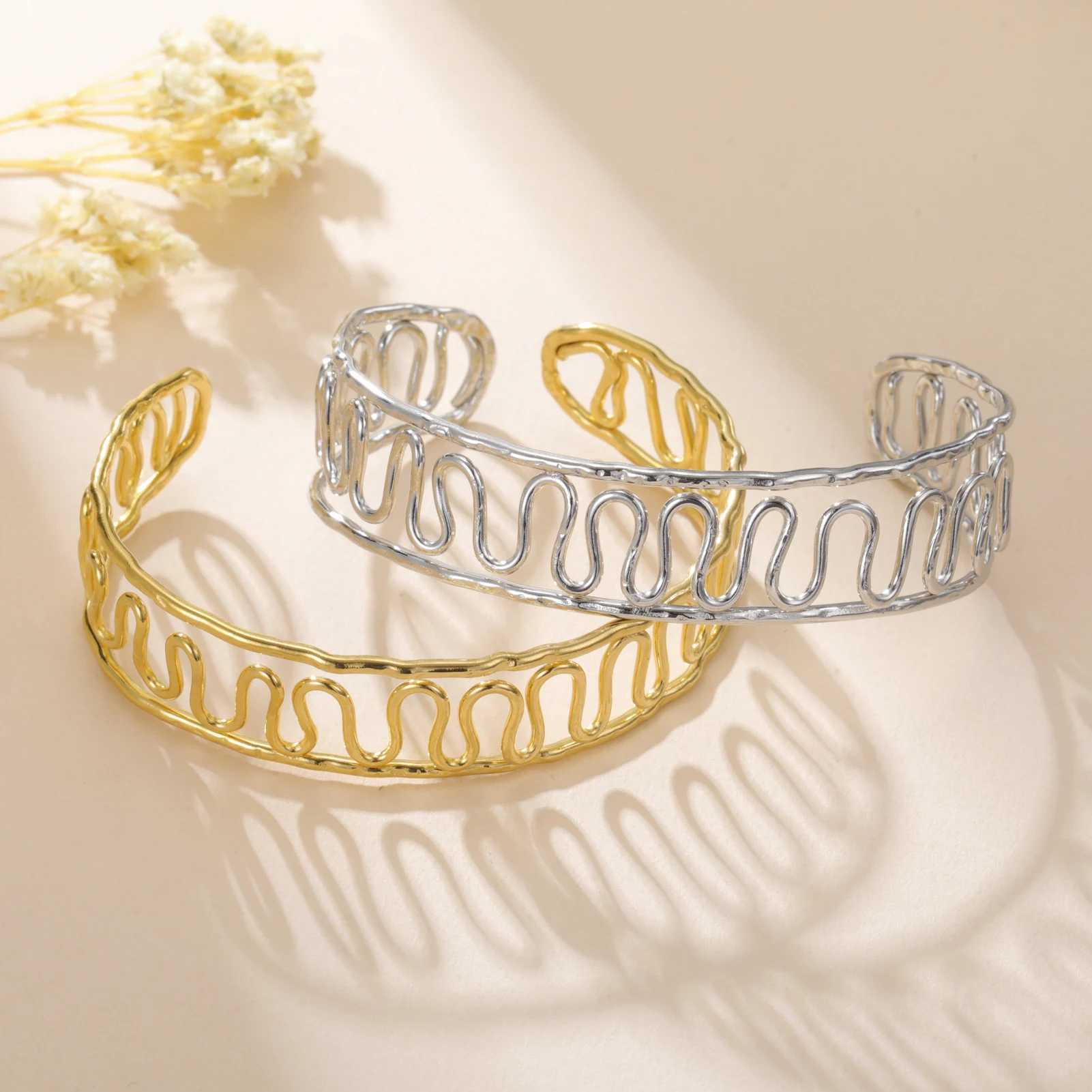 Cazador Stainless Steel Adjustable Geometric Cuff for Women Waterproof Trendy Bangle Hand Jewelry Wholesale Z250616