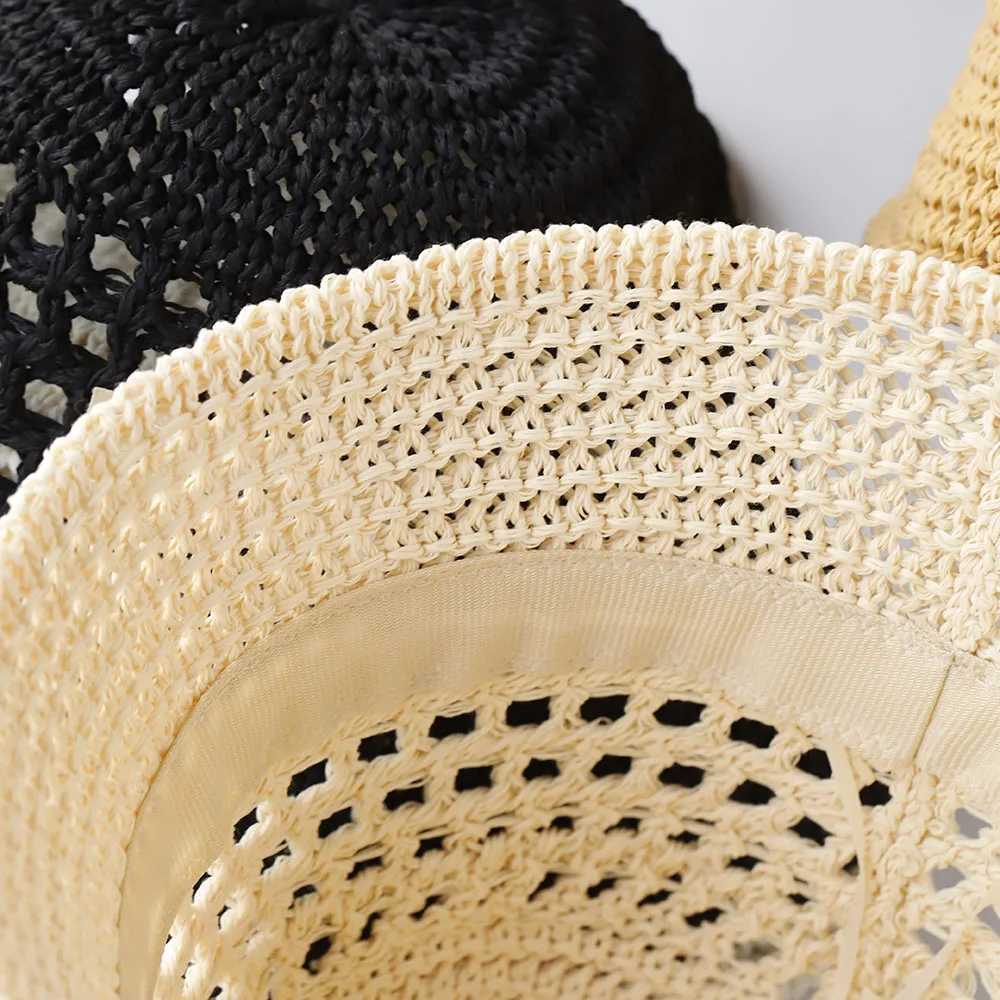2025 Women Bucket Hat Summer Hollow Out Thin Breathable Sun Hat Female Beach Panama Cap Fold Outdoor Leisure Fisherman Hat M250616