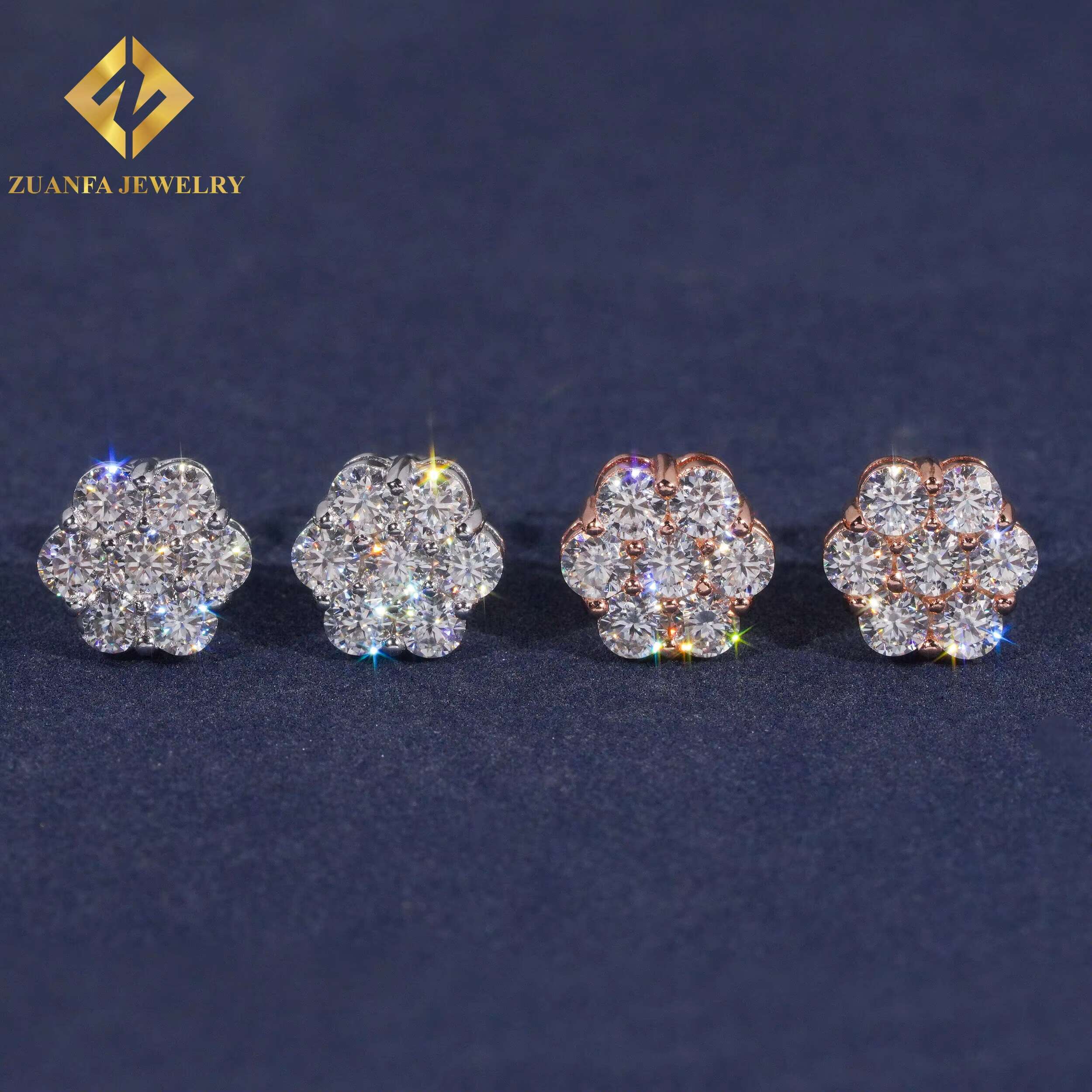 9mm Sun Flower Design Earring 925 Sterling Silver VVS Moissanite Stud Earring Hip Hop Earring Jewelry for Men Women