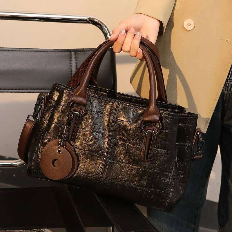 Vintage Contrast Distinctive Handbag Three-Layer Large Capacity high quality Soft Leather Women's Shoulder Bag