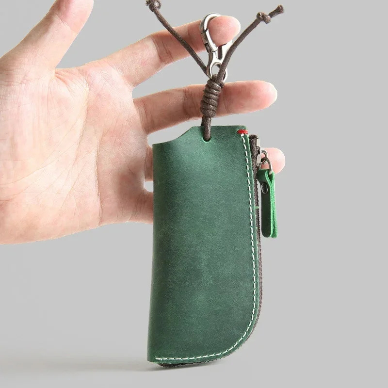 Vintage Handmade Genuine Leather Key Holder Wallet Car Key Case Cover Organizer Housekeeper Bag 250614