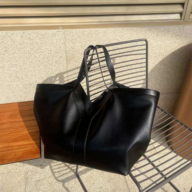 2025 Simple Tote Design Large Capacity Soft Y-shaped Genuine Leather Light Solid Color Commuter Underarm Bag
