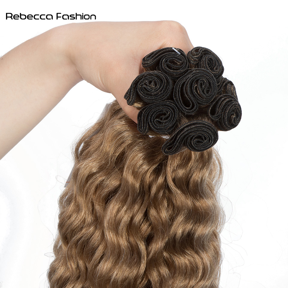 Rebecca Fashion Synthetic Hair Water Wave Bundles With Closure Curly Hair 20 Inch 9Pcs High Temperature Fiber Cosplay For Women